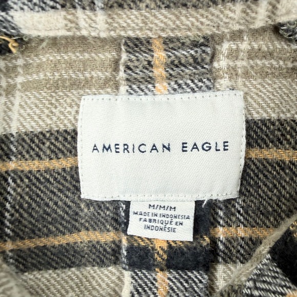 Vtg Y2k American Eagle Womens Sz Med Plaid Flannel Button Up Shirt Brown Black - Picture 7 of 8